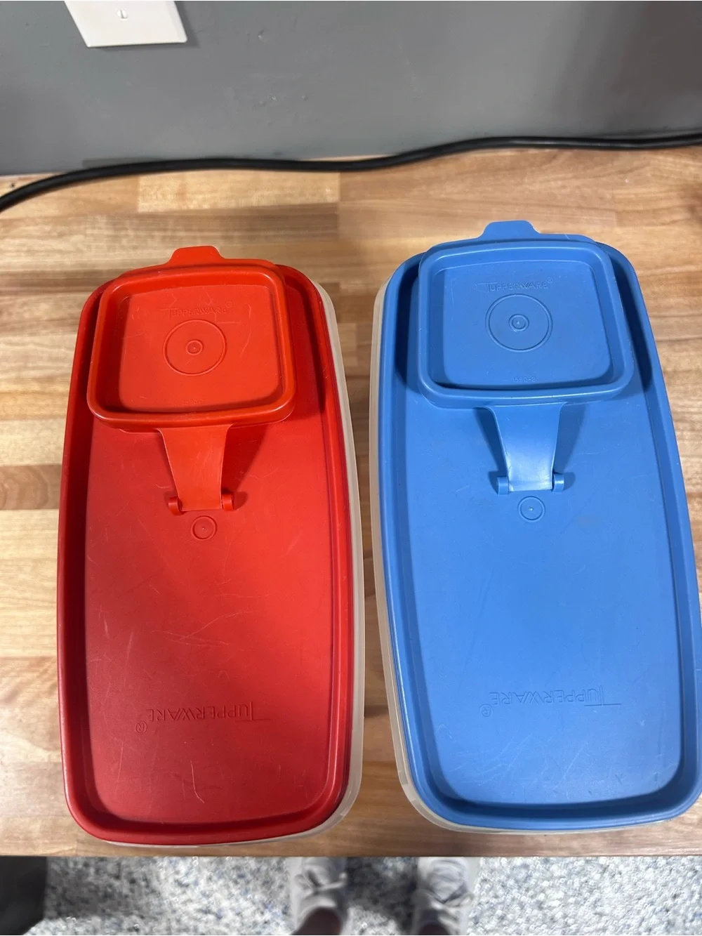 Vintage Tupperware Dry Goods Containers with Red and Blue Lids